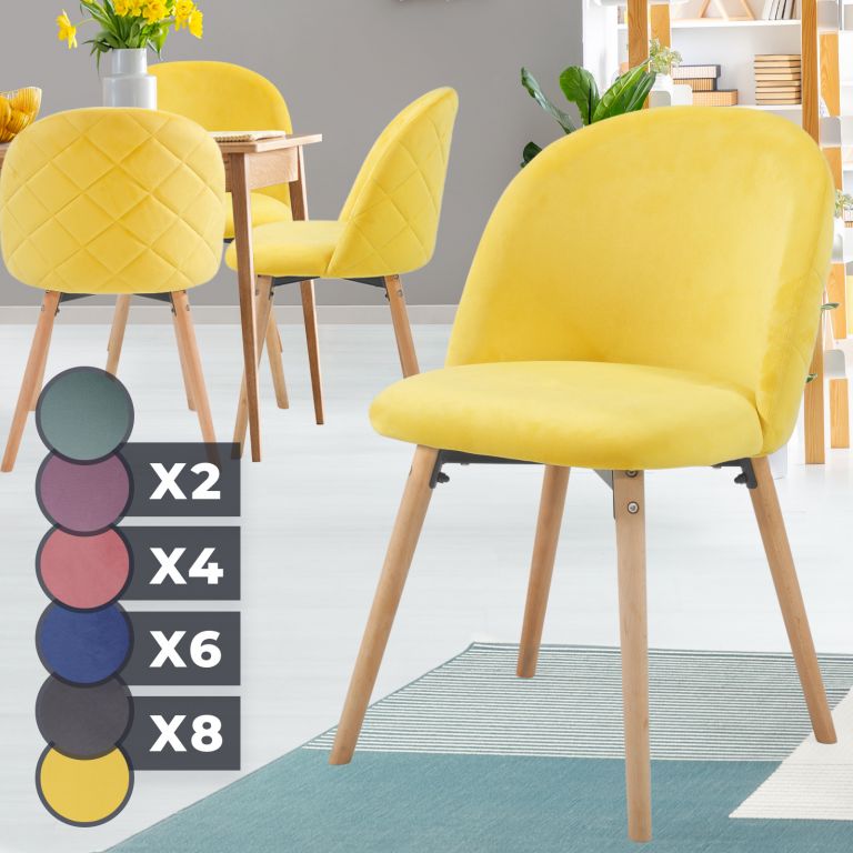 MIADOMODO Sada jídelních židlí sametové, žlutá, 4 ks