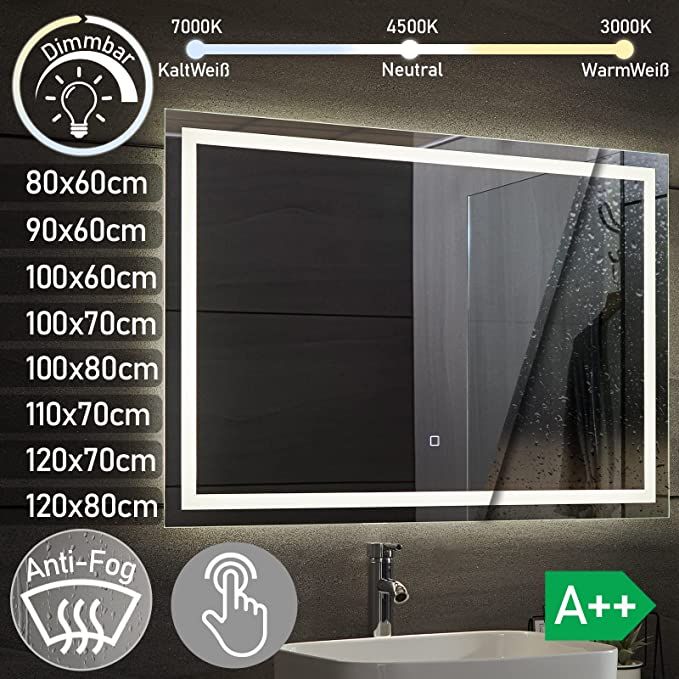 AQUAMARIN kúpeľňové zrkadlo s LED osvetlením, 100 x 80 cm