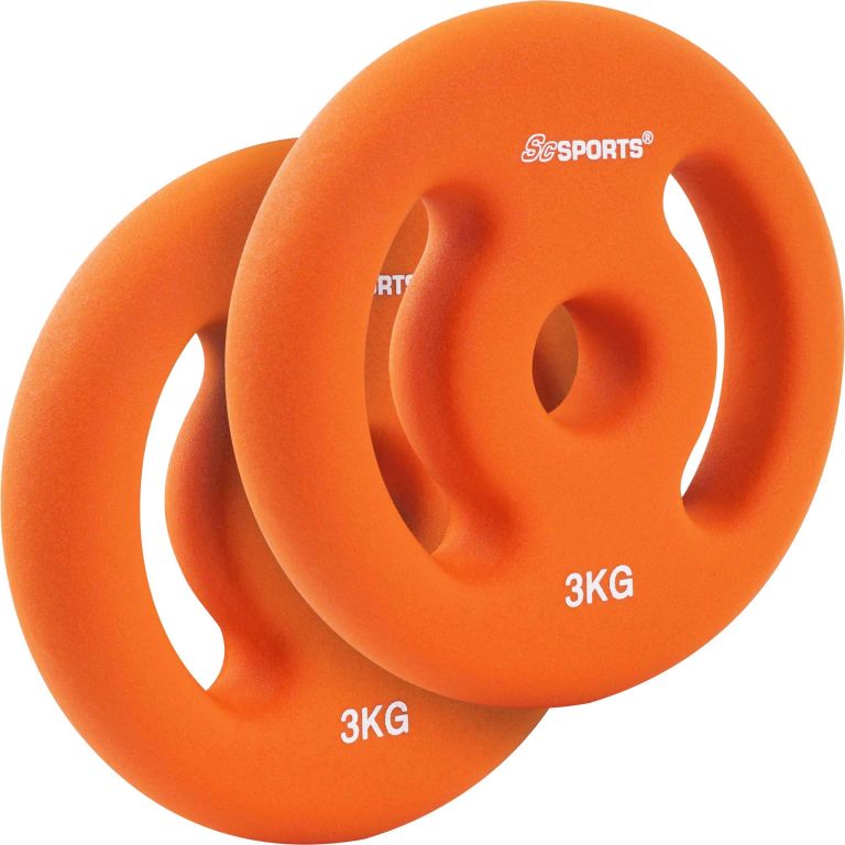 Neoprenové kotouče 2x3 kg s úchyty, oranžové, 30/31 mm otvor