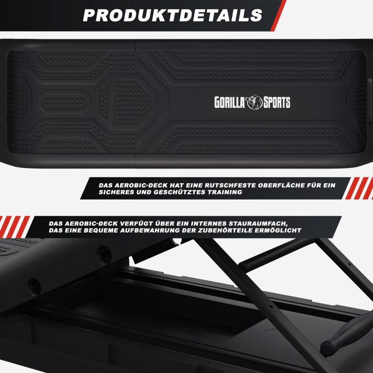 Fitness stepper GORILLA SPORTS® s úložným priestorom, čierny