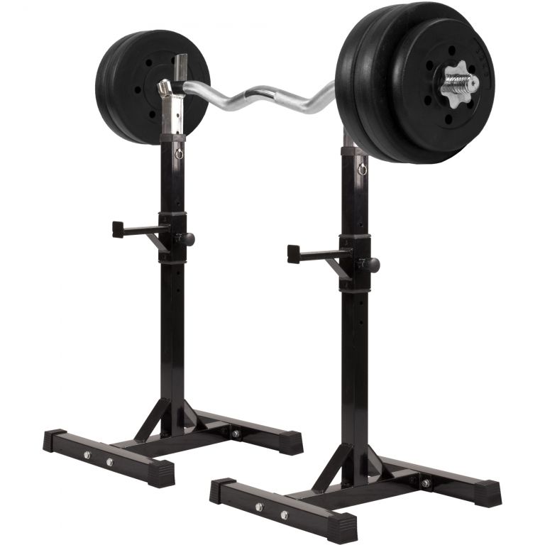 Gorilla Sports Stojan s EZ tyčí + plastovým závažím 35 kg