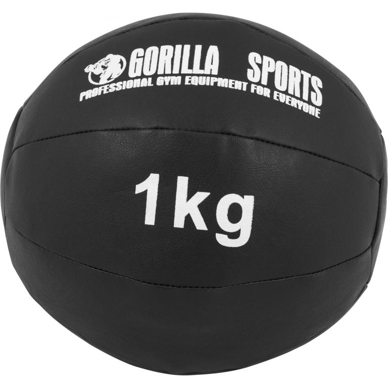 Gorilla Sports Kožený medicinbal, 1 kg, čierny
