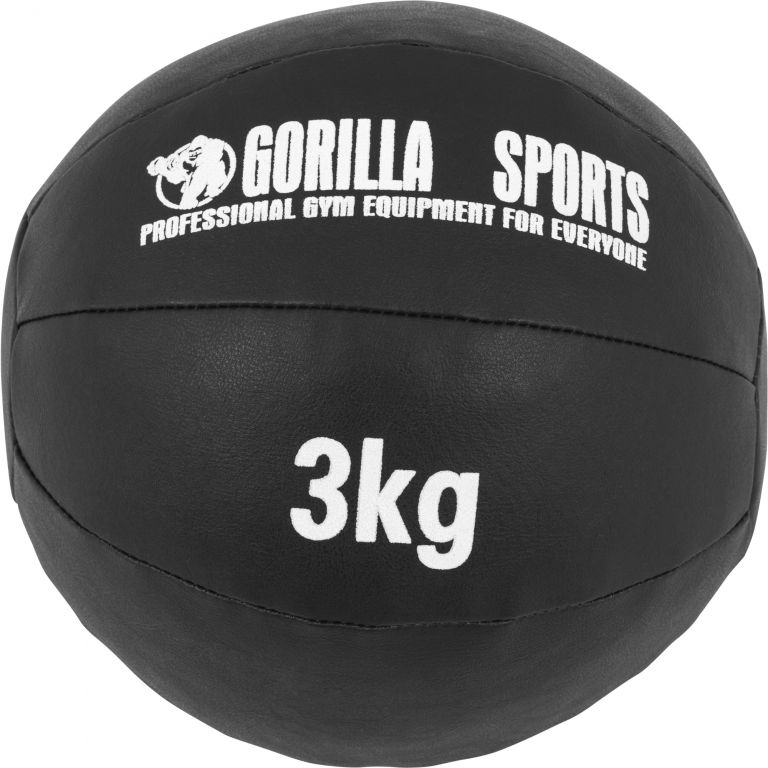 Gorilla Sports Kožený medicinbal, 3 kg, černý