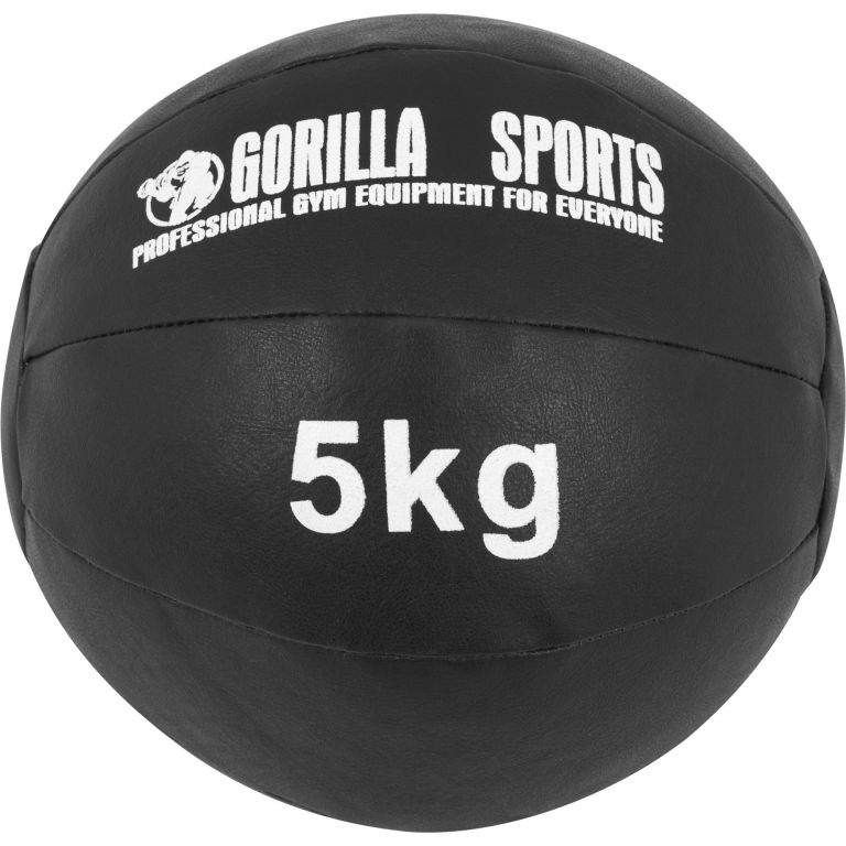 Gorilla Sports Kožený medicinbal, 5 kg, černý