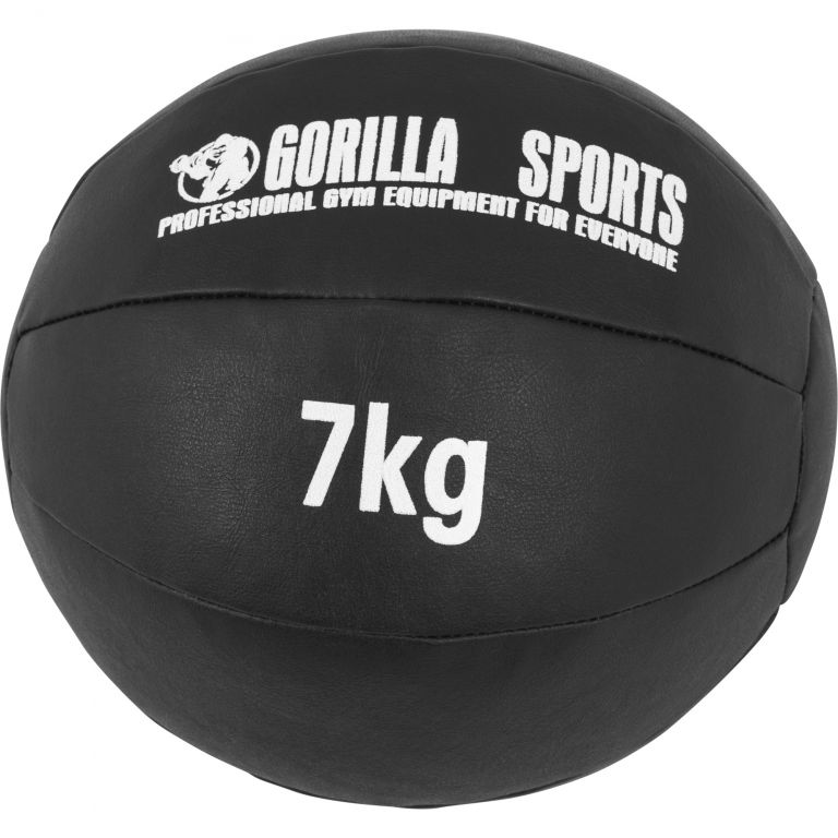 Gorilla Sports Kožený medicinbal, 7 kg, černý