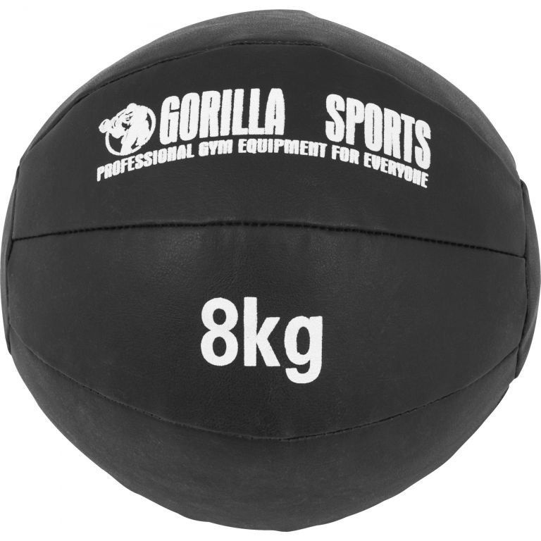 Gorilla Sports Kožený medicinbal, 8 kg, čierny