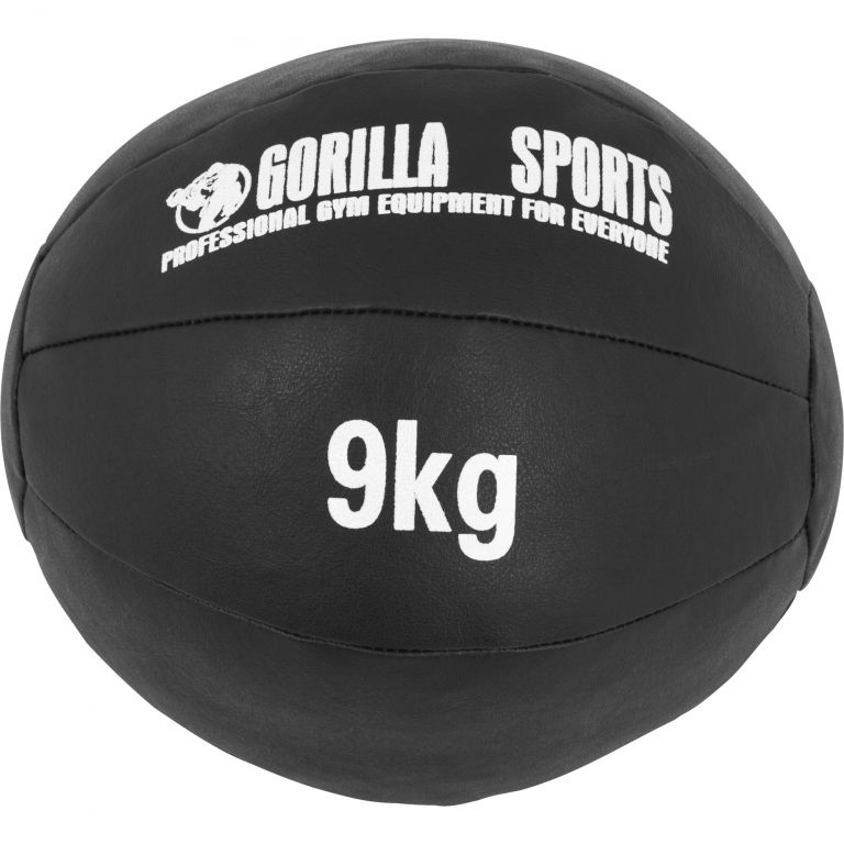 Gorilla Sports Kožený medicinbal, 9 kg, čierny