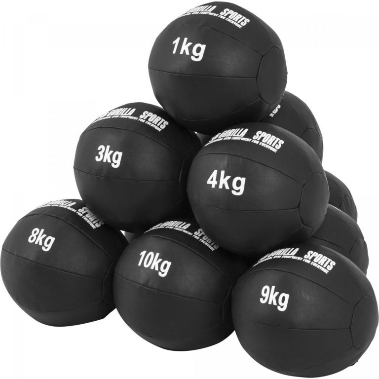 E-shop Gorilla Sports Sada kožených medicinbalov, 55 kg, čierna