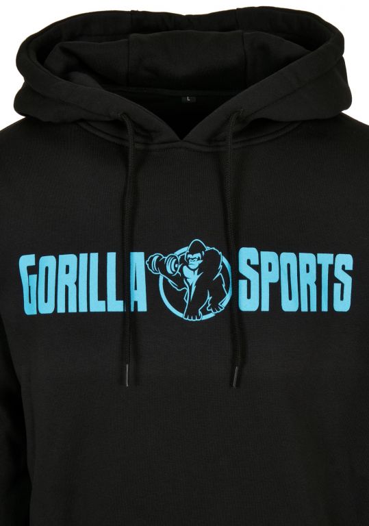Gorilla Sports Mikina s kapucí, černá/neonově tyrkysová, M