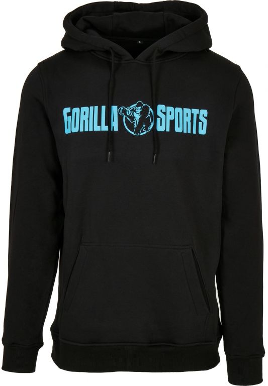 Gorilla Sports Mikina s kapucí, černá/neonově tyrkysová, L