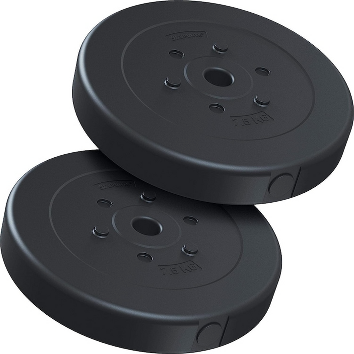 Sada kotoučů na činky 2x5 kg, plast, cement, otvor 30/31 mm