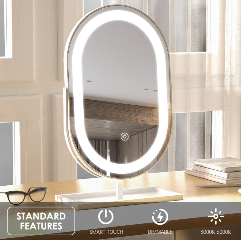 Fotografie Ireda Stolní LED Zrcadlo s dotykovým ovládáním, 30x45cm