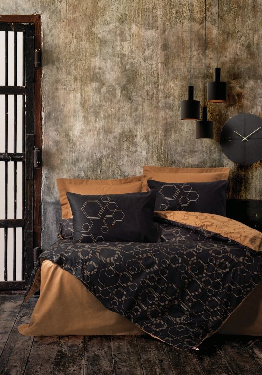E-shop Bavlnené posteľné obliečky COPPER, 160 x 220 cm, meď, čierna
