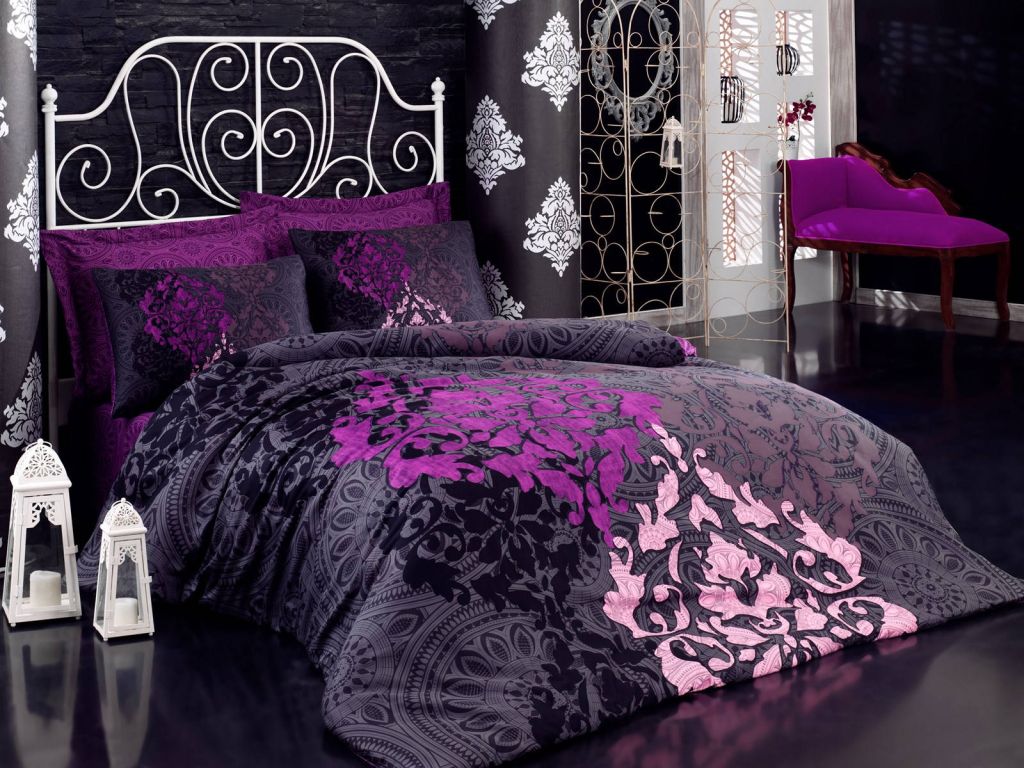 Saténové obliečky SULTAN, 200 x 220 cm, fialová, čierna