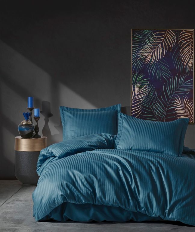 Levně Saténové povlečení, set, 200 x 220 cm, modrá