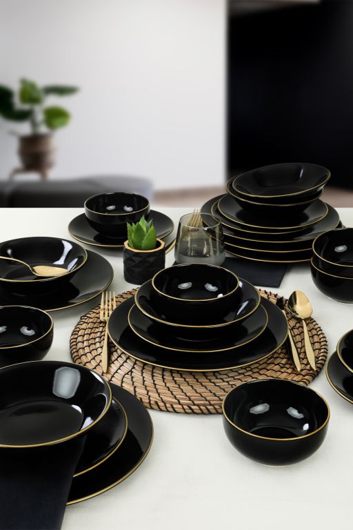 Keramické nádobí, set, lesklá černá