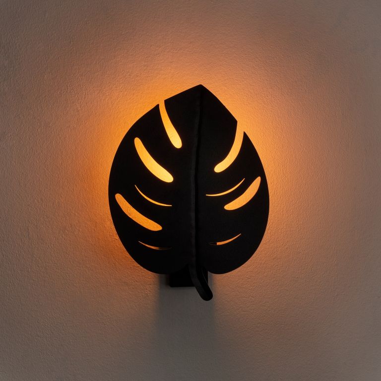 Levně Elegantní nástěnná lampa list, 21 x 12 cm, černá