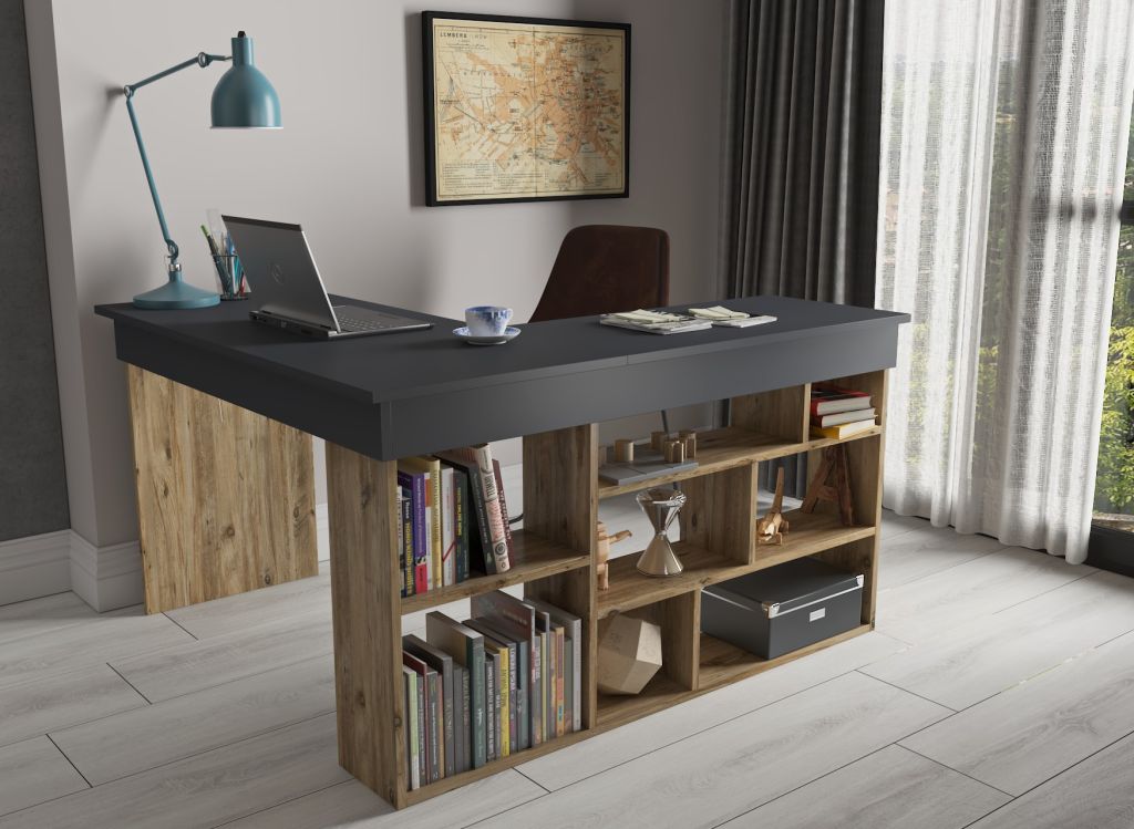 Levně Kancelářský stůl, 120 x 72 x 40 cm, antracit, borovice