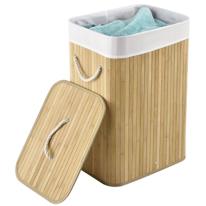 72 l bambusový košík na bielizeň s vekom a vreckom