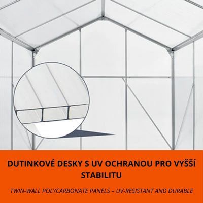 4,75 m² záhradný skleník s hliníkovým rámom a podstavcom