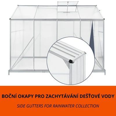 4,75 m² záhradný skleník s hliníkovým rámom a podstavcom