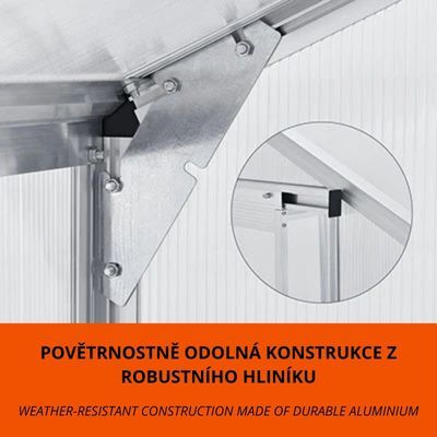 4,75 m² záhradný skleník s hliníkovým rámom a podstavcom