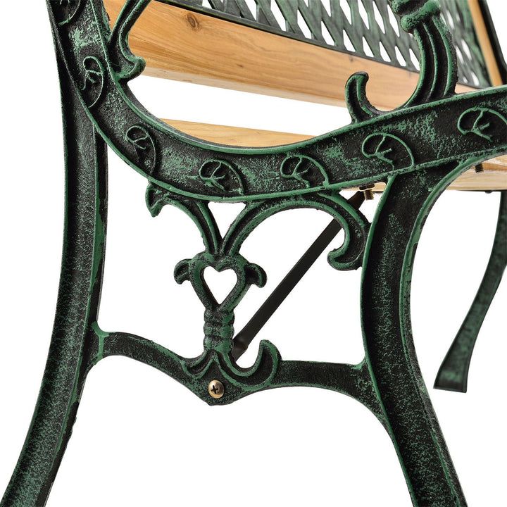 Záhradná lavička 122 cm, drevo/liatina, 2-miestna