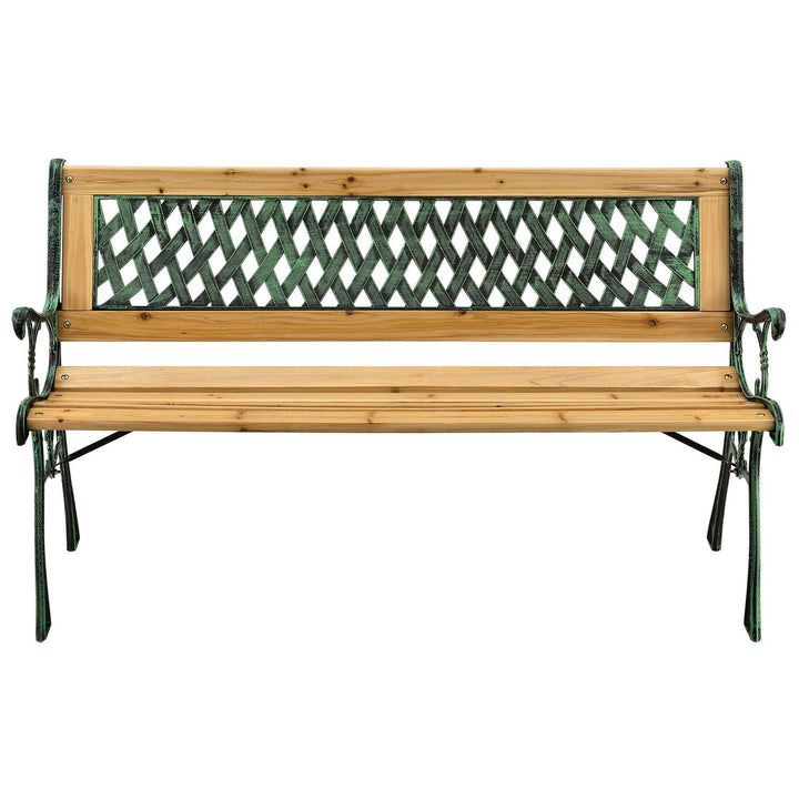 Záhradná lavička 122 cm, drevo/liatina, 2-miestna