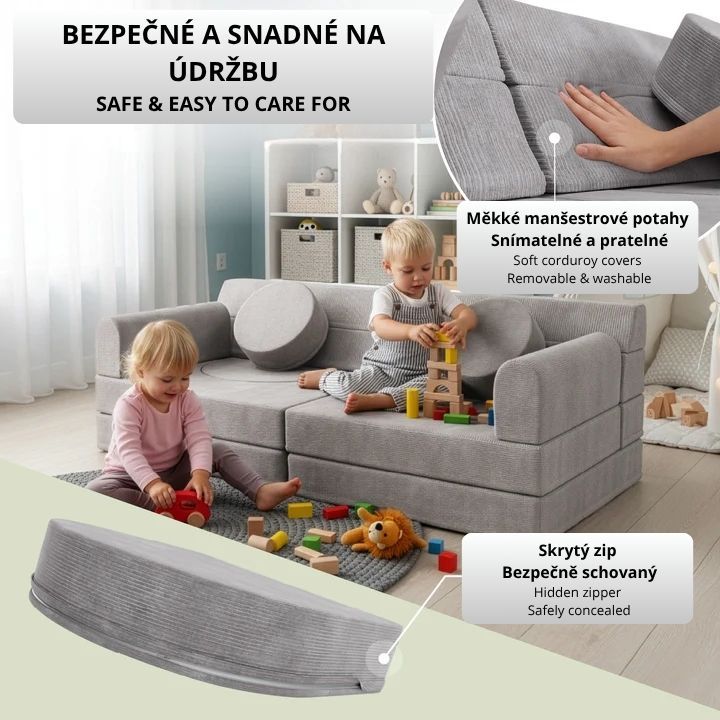 Modulárna dizajnová pohovka pre deti, 150 cm, sivá