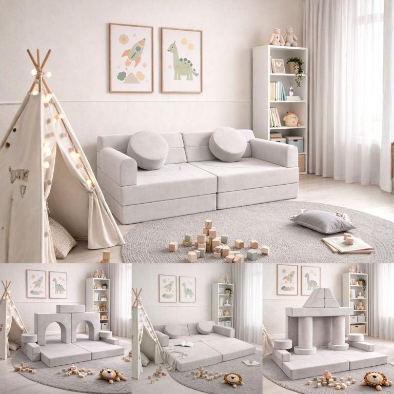 Dizajnová modulárna pohovka pre deti, 150 cm, slonovinová