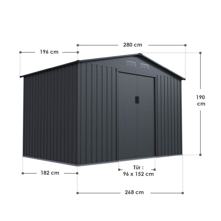 Kovový záhradný domček s posuvnými dverami 280 x 196 x 190 c