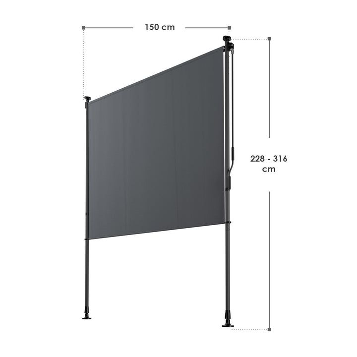Vertikálna markíza na balkón 150 x 228–316 cm, ochrana UV