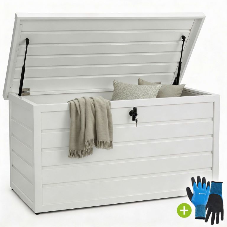 Kovový záhradný box 380 l, uzamykateľný, biely