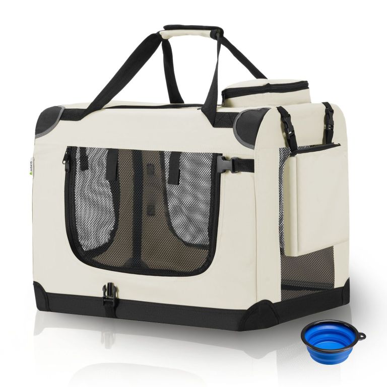 Skládací přepravní box pro psy, béžový, velikost M
