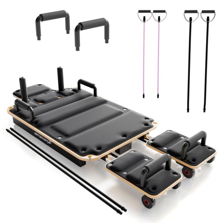 Skládací Pilates Reformer, 109 x 45 x 8 – 21 cm, černý