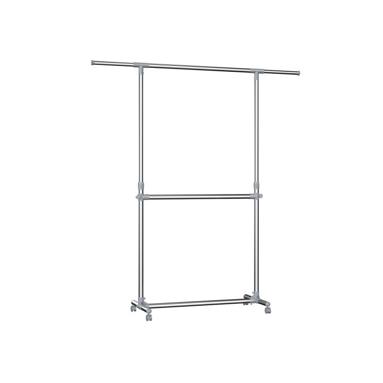 Dvojitý vešiak na odevy na kolieskach, výška 113–198 cm