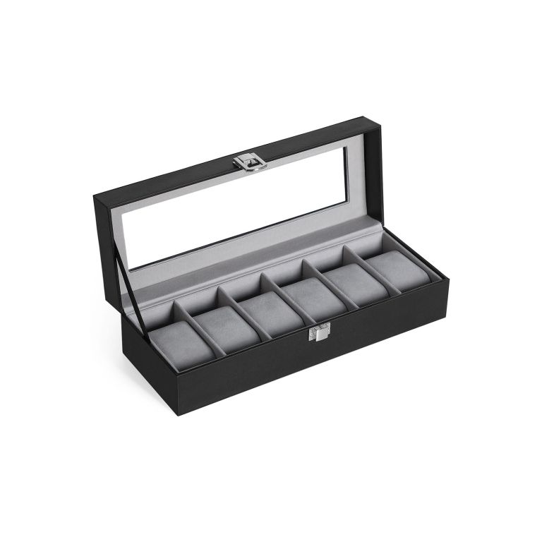Box na hodinky SONGMICS, 6 priehradok, čierna eko koža