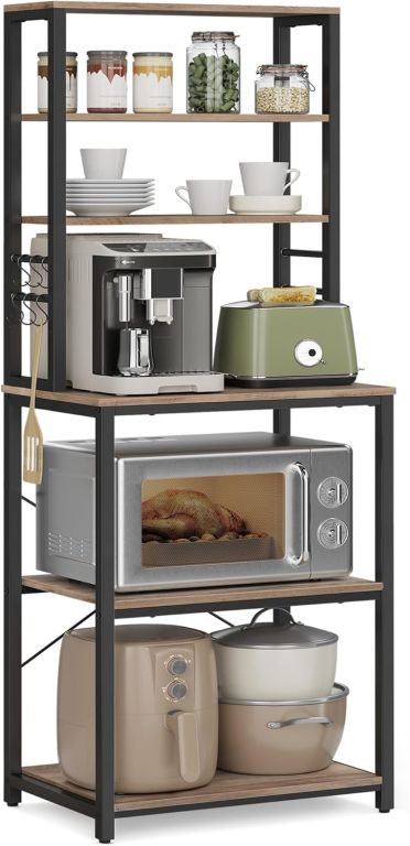 Kuchyňský regál 6 polic, rustikální dřevo/černá, 60×40×167cm