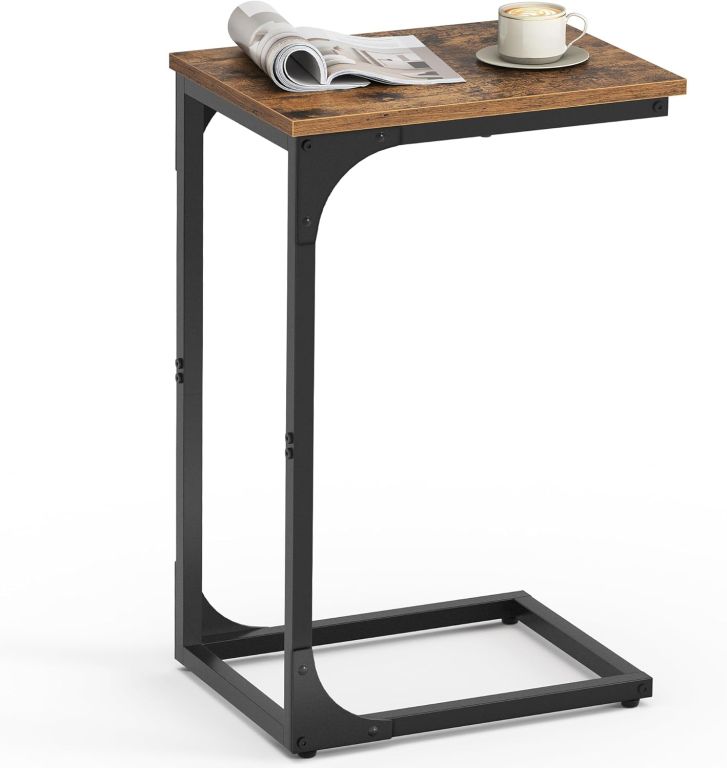 Bočný stolík v tvare C, rustikálny hnedý/čierny