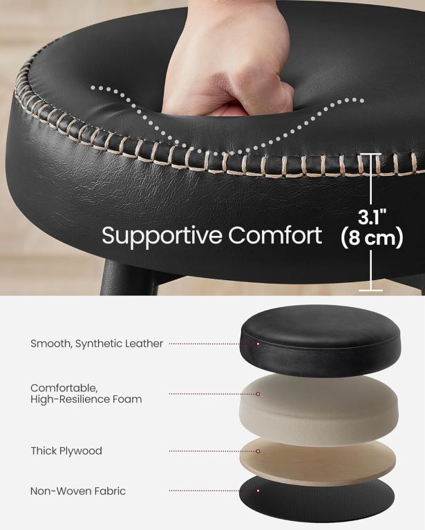 Sada 2 barových stoličiek, čierna koženka, kovové nohy