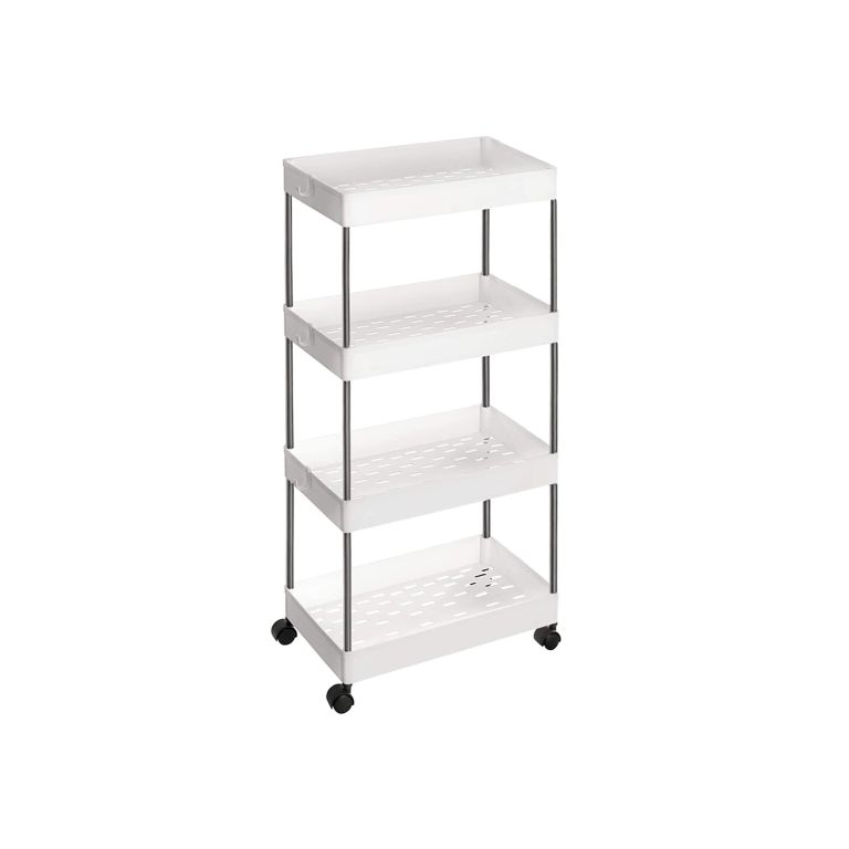 Úzky pojazdný regál na kolieskach, 4 poschodia, 40x22x86 cm