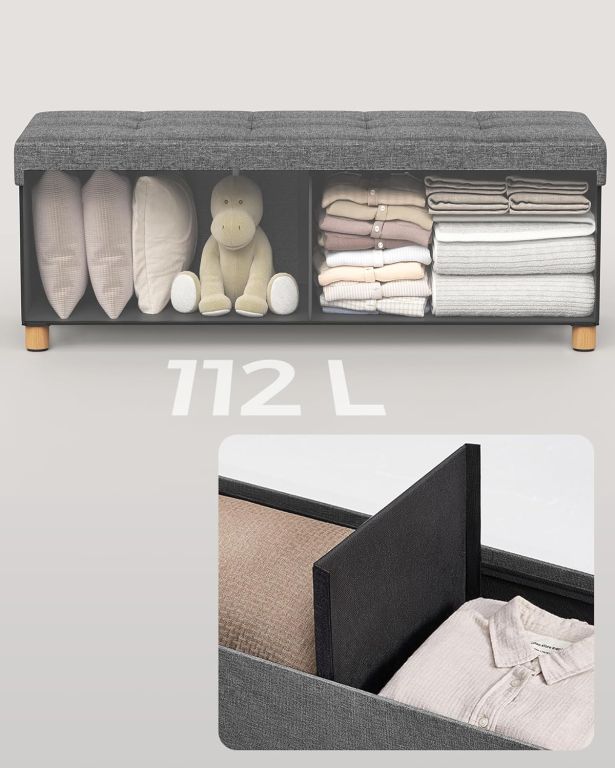 Lavica s úložným priestorom, tmavošedá, 110x38x40 cm