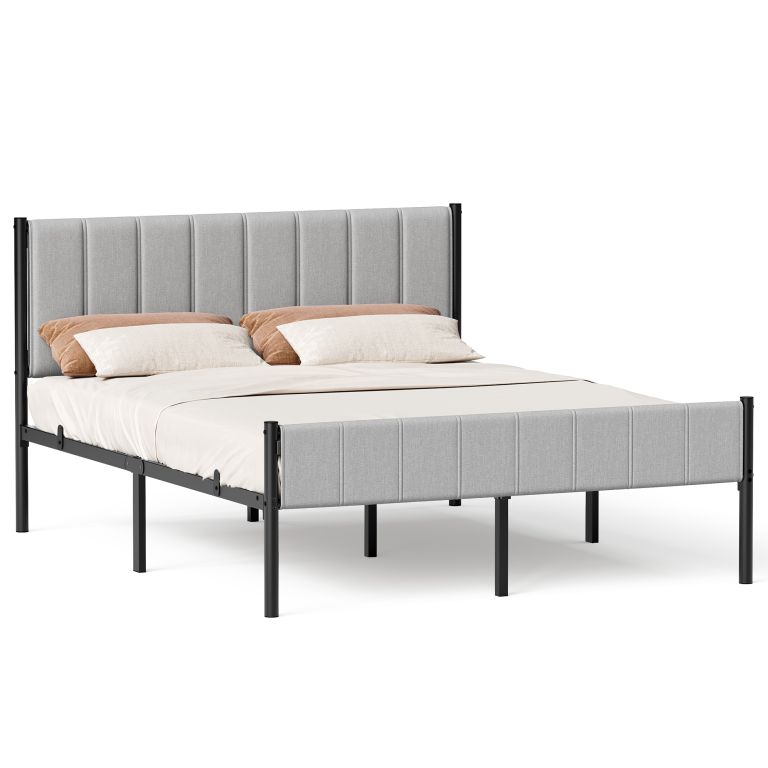 Manželská posteľ s čalúneným čelom, sivá, 207 x 161,5 cm