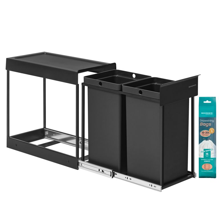 Koš na tříděný odpad do kuchyňské skříňky, 2x15 l, černý