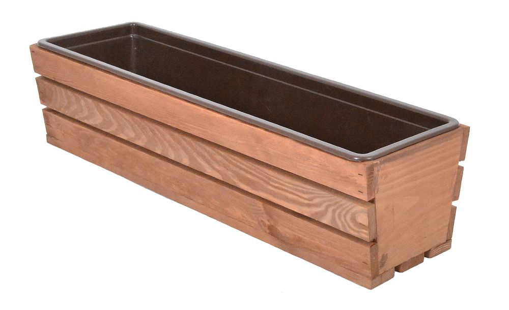 Záhradný truhlík z borovice 61 cm s plastovou vložkou, hnedý