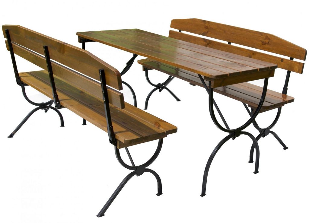 Drevený záhradný set BRAVO - 180 cm, 2 lavice + stôl, kovové nohy