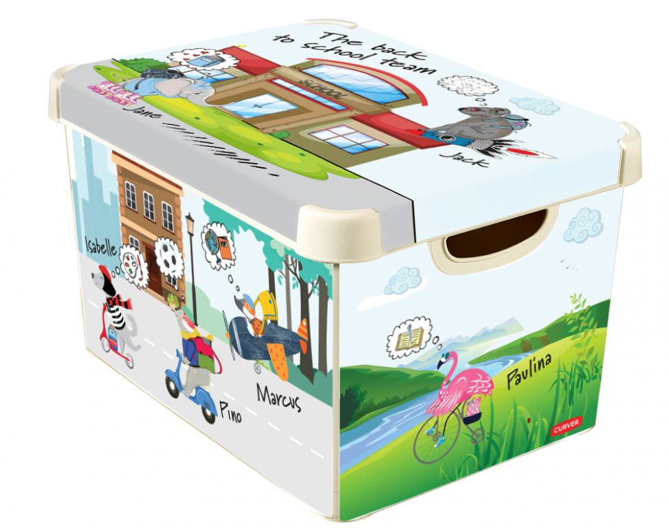 Úložný plastový box BACK TO SCHOOL, 39,5 x 24 x 29,5 cm, detský motív